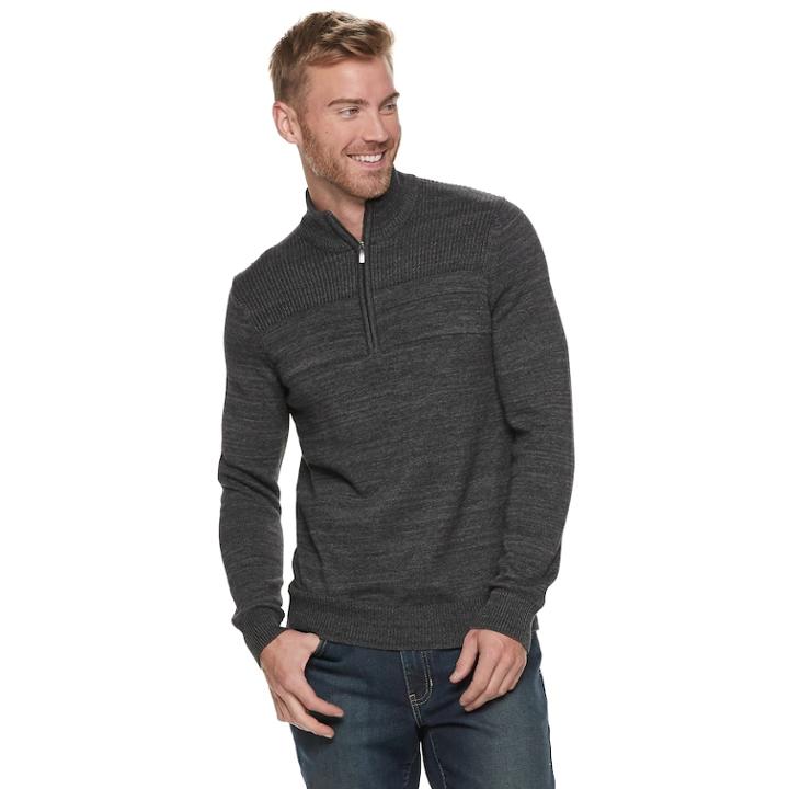 Men's Van Heusen Classic-fit Heather Quarter-zip Pullover, Size: Medium, Grey (charcoal)