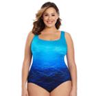 Plus Size Great Lengths High Tide Tummy Slimmer Crisscross One-piece Swimsuit, Women's, Size: 16, Blue