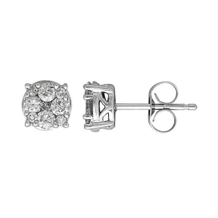 10k Gold 1/2 Carat T.w. Diamond Cluster Stud Earrings, Women's, White