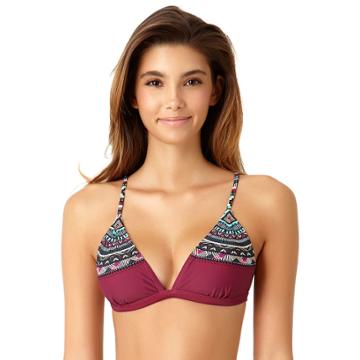 Juniors' California Sunshine Patterned Triangle Bikini Top, Women's, Size: Xl, Med Red