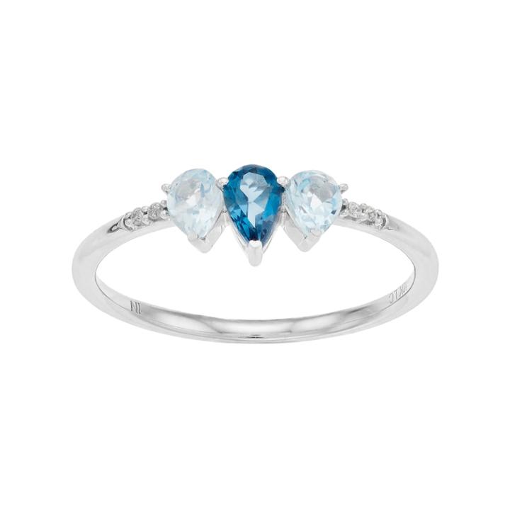 Lc Lauren Conrad 10k White Gold Blue Topaz & Diamond Accent 3-stone Teardrop Ring, Women's, Size: 9