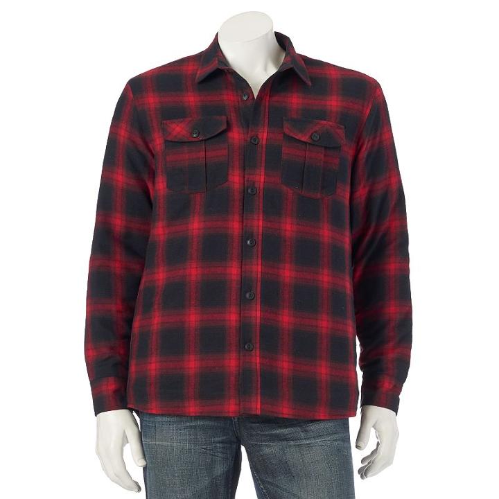 Men's Ocean Current Plaid Shirt Jacket, Size: Xl, Dark Red