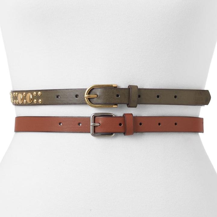 Women's Mudd&reg; 2-for-1 Star Studded Skinny Belt Set, Size: Large, Dark Beige