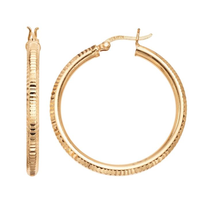 Primavera 24k Gold Over Silver Textured Hoop Earrings, Women's, Yellow