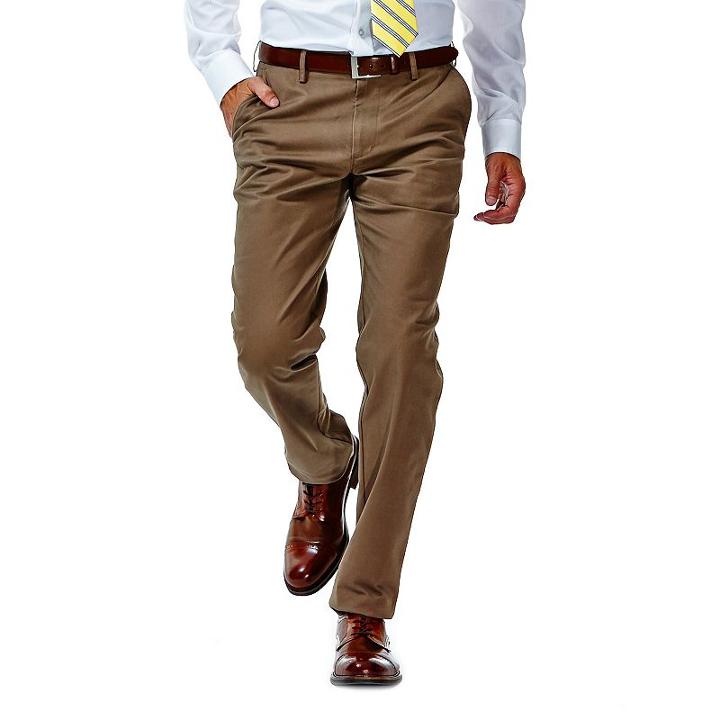 Men's Haggar&reg; Performance Cotton Slacks: Straight-fit Comfort Flex Waist Pants, Size: 34x29, Brown