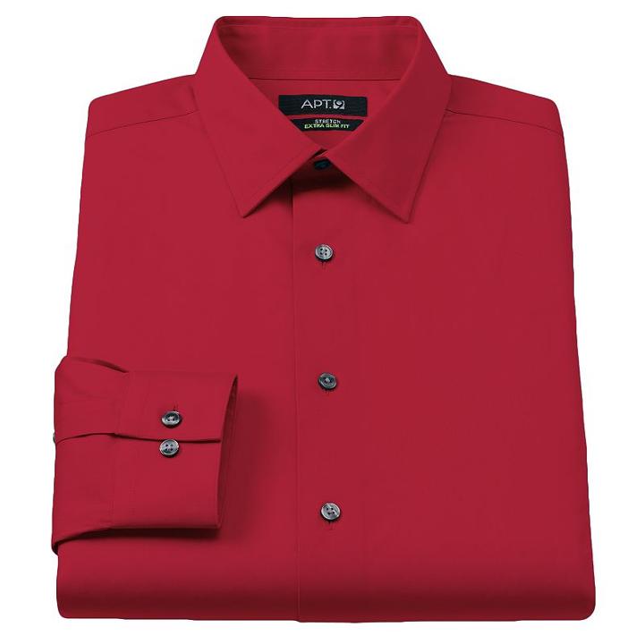 Men's Apt. 9&reg; Extra-slim Solid Stretch Dress Shirt, Size: 17.5-34/35, Red