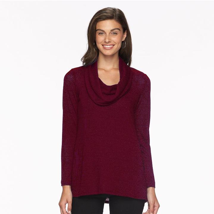 Women's Ab Studio Cowlneck Tee, Size: Xlrg Av/rg, Purple Oth