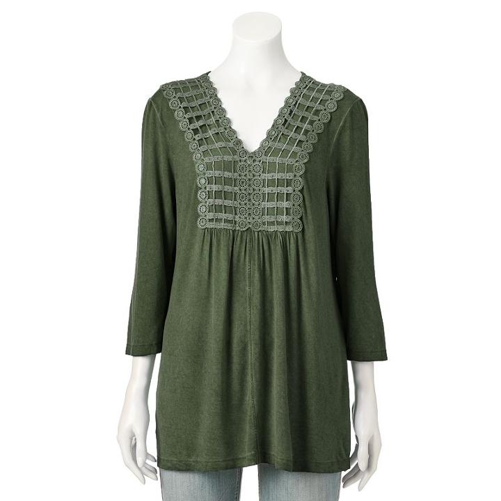 Women's World Unity Embellished Crochet Top, Size: Medium, Green Oth