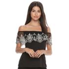 Juniors' Trixxi Embroidered Off The Shoulder Top, Teens, Size: Medium, Black