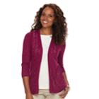 Women's Croft & Barrow&reg; Pointelle Open Front Cardigan, Size: Small, Dark Pink