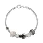 Individuality Beads Crystal Sterling Silver Snake Chain Bracelet, Sideways Cross & Openwork Bead Set, Women's, Size: 8.5, White