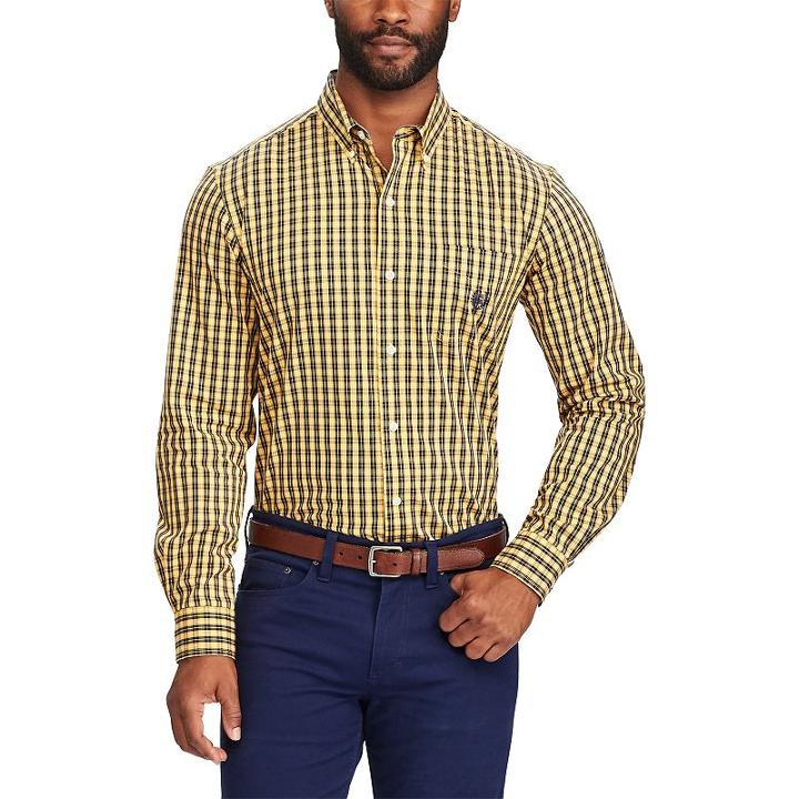 Men's Chaps Classic-fit Patterned Stretch Button-down Shirt, Size: Large, Gold