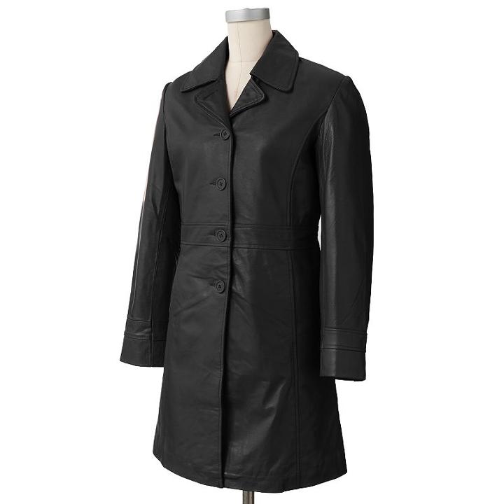 Women's Excelled Leather Walker Coat, Size: Large, Black