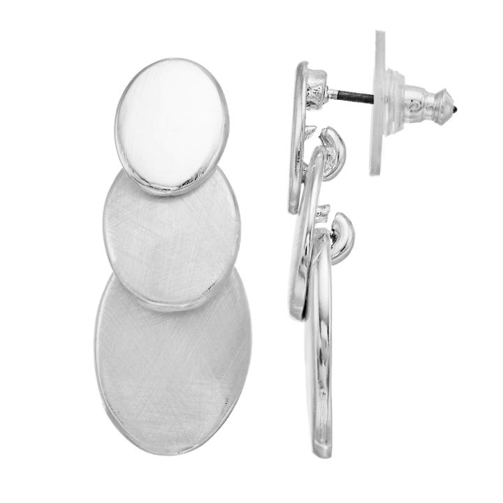 Dana Buchman Silver Tone Triple Disc Drop Earrings, Women's