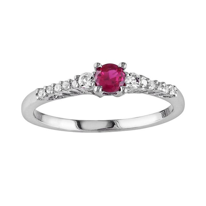 Sterling Silver Lab-created Ruby, Lab-created White Sapphire And Diamond Accent Ring, Women's, Size: 8, Red