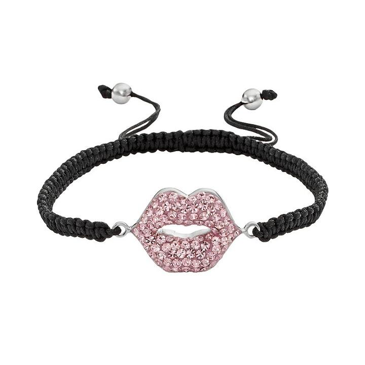 Amore By Simone I. Smith Platinum Over Silver Crystal Kiss Me Lips Woven Slipknot Bracelet, Women's, Pink
