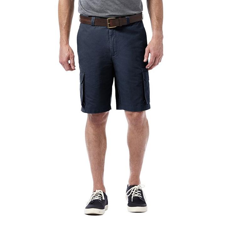 Men's Haggar Micro Sand Classic-fit Expandable Waistband Canvas Cargo Shorts, Size: 44, Blue (navy)