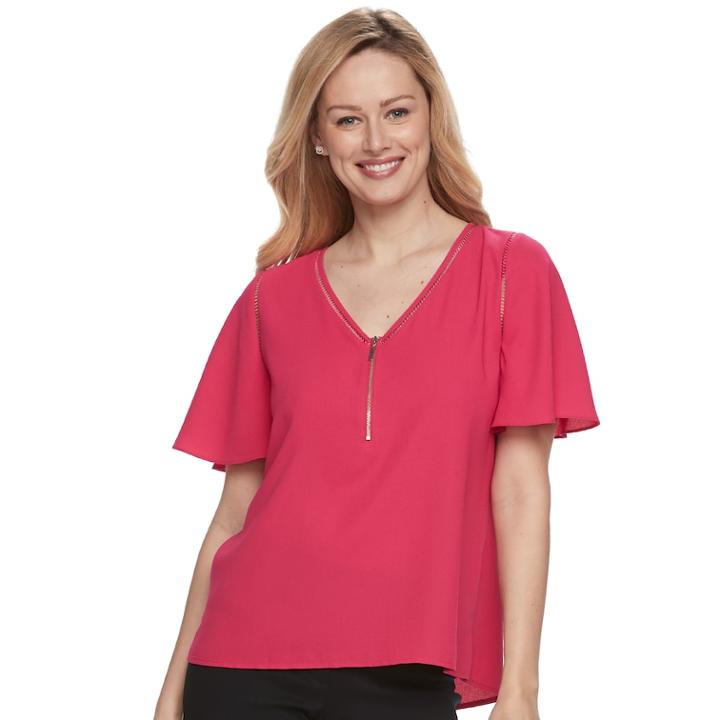 Women's Apt. 9&reg; Zipper Accent Crepe Top, Size: Large, Med Pink