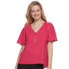 Women's Apt. 9&reg; Zipper Accent Crepe Top, Size: Large, Med Pink
