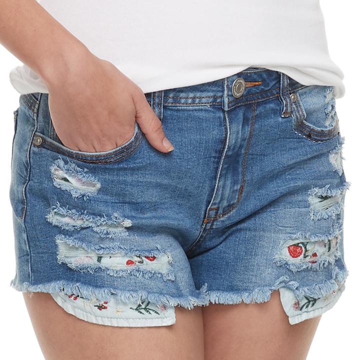 Juniors' Almost Famous Distressed Ripped Jean Shorts, Teens, Size: 7, Orange