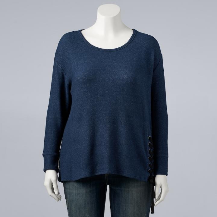 Plus Size Simply Vera Vera Wang Lace-up Cozy Top, Women's, Size: 2xl, Blue