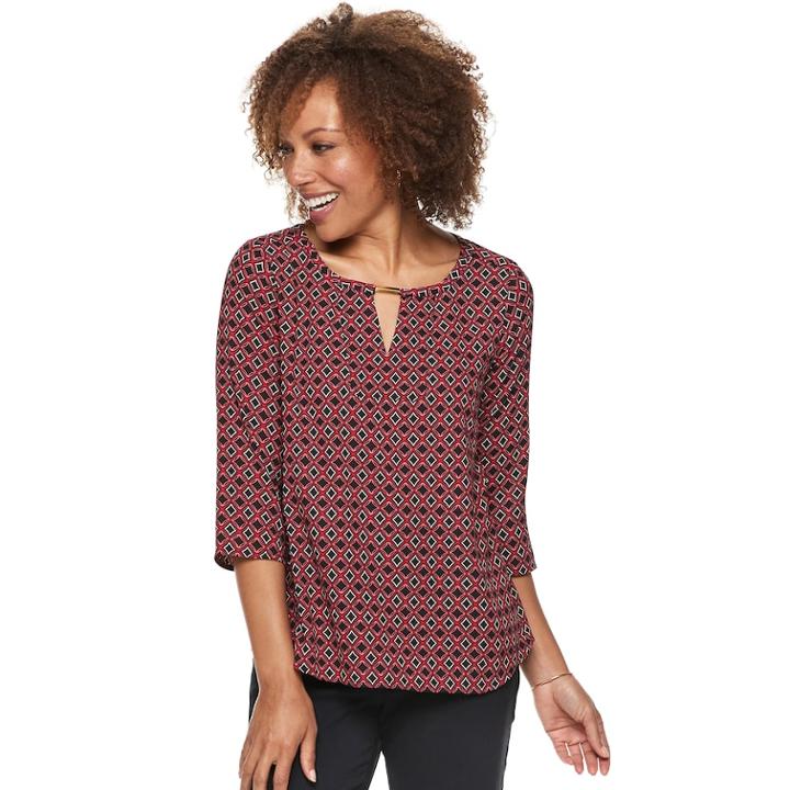 Petite Dana Buchman Front Keyhole Top, Women's, Size: Xl Petite, Dark Pink