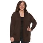 Plus Size Croft & Barrow&reg; Essential Open Front Cardigan, Women's, Size: 1xl, Dark Brown