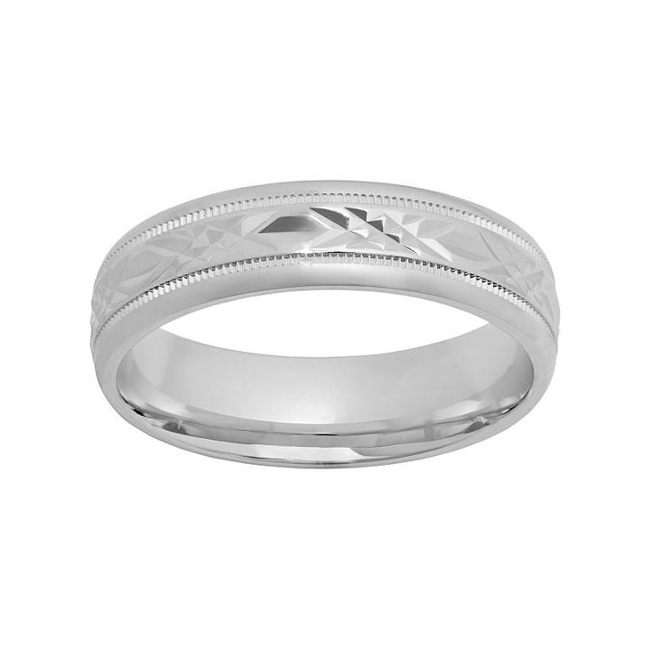 Sterling Silver Crisscross Wedding Band - Men, Size: 8, Grey