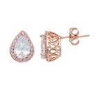 Lily & Lace 14k Rose Gold Plated Cubic Zirconia Teardrop Halo Stud Earrings, Women's, White
