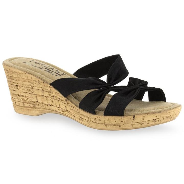 Tuscany By Easy Street Lauria Women's Wedge Sandals, Size: Medium (6.5), Black