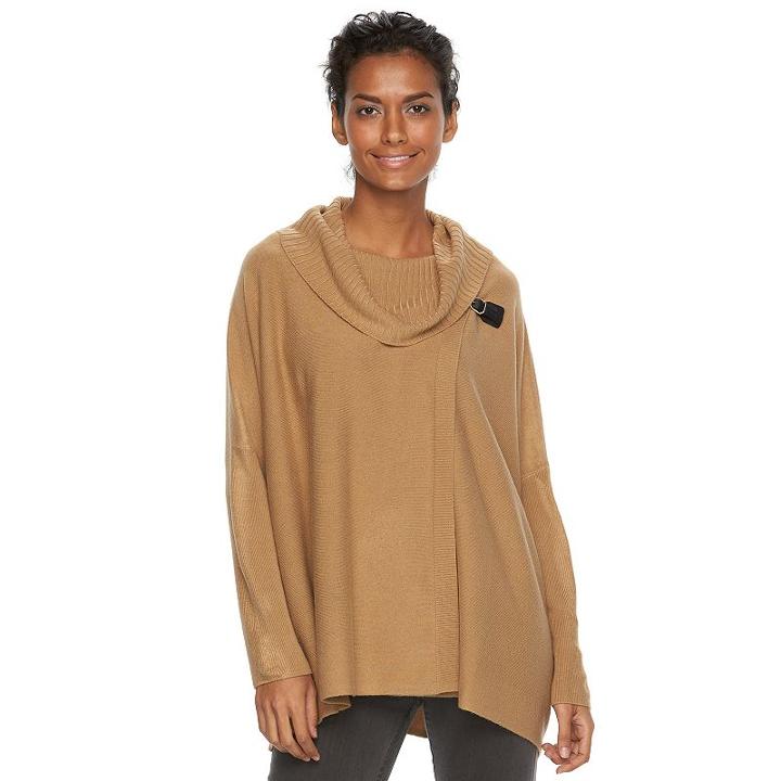 Women's Napa Valley Cowlneck Sweater Poncho, Size: L/xl, Dark Beige