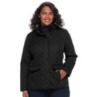 Plus Size Weathercast Quilted Faux-suede Trim Barn Jacket, Women's, Size: 1xl, Black