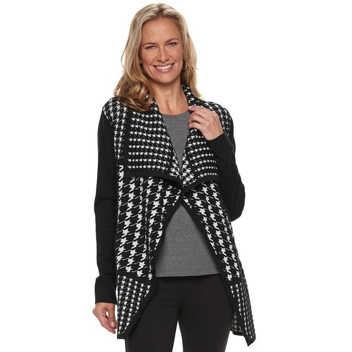 Women's Dana Buchman Houndstooth Draped Open-front Cardigan, Size: Xl, Black