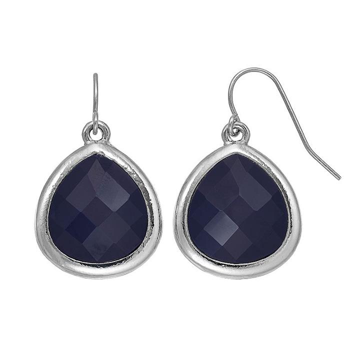 Blue Faceted Nickel Free Teardrop Earrings, Women's, Navy