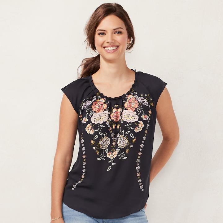 Women's Lc Lauren Conrad Love, Lauren Pleated Top, Size: Xs, Dark Grey