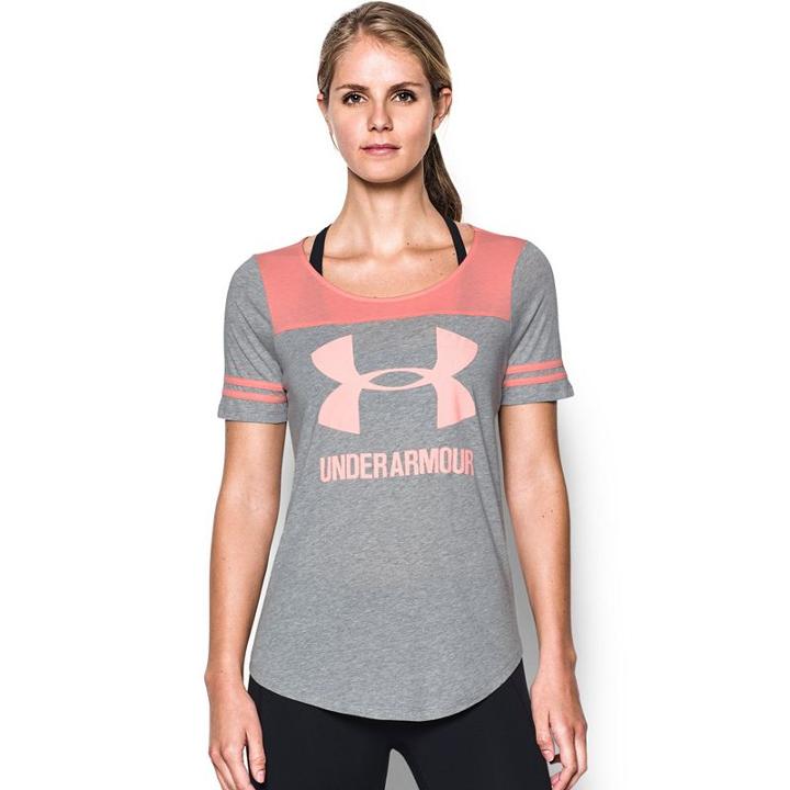 Women's Under Armour Sportstyle Logo Baseball Tee, Size: Large, Dark Grey