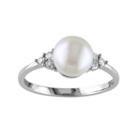 Freshwater Cultured Pearl And 1/8 Carat T.w. Diamond 10k White Gold Ring, Women's, Size: 7
