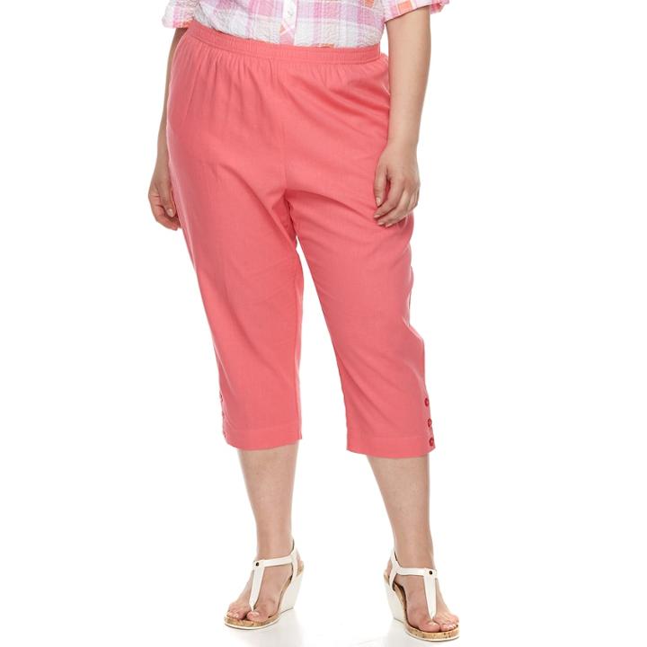 Plus Size Cathy Daniels Pull On Linen-blend Capris, Women's, Size: 3xl, Med Orange