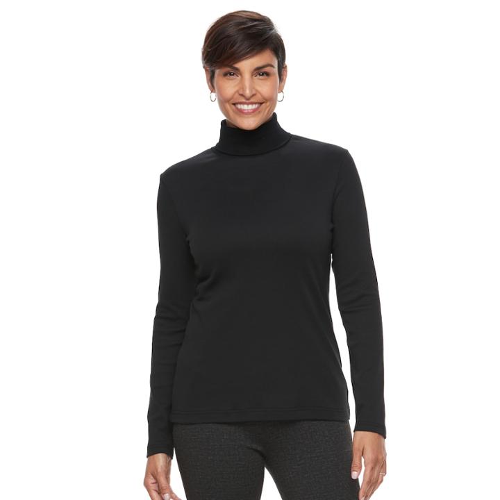 Women's Croft & Barrow&reg; Long Sleeve Turtleneck Top, Size: Medium, Black