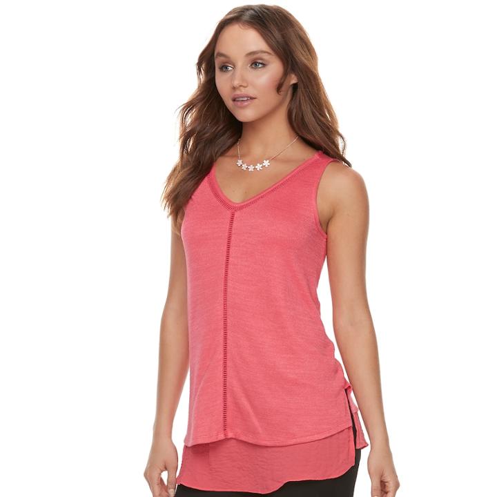 Women's Apt. 9&reg; Mixed-media Double-layer Tank, Size: Small, Med Pink