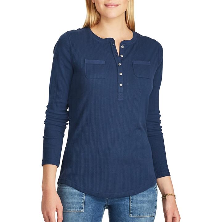 Women's Chaps Henley Top, Size: Medium, Blue