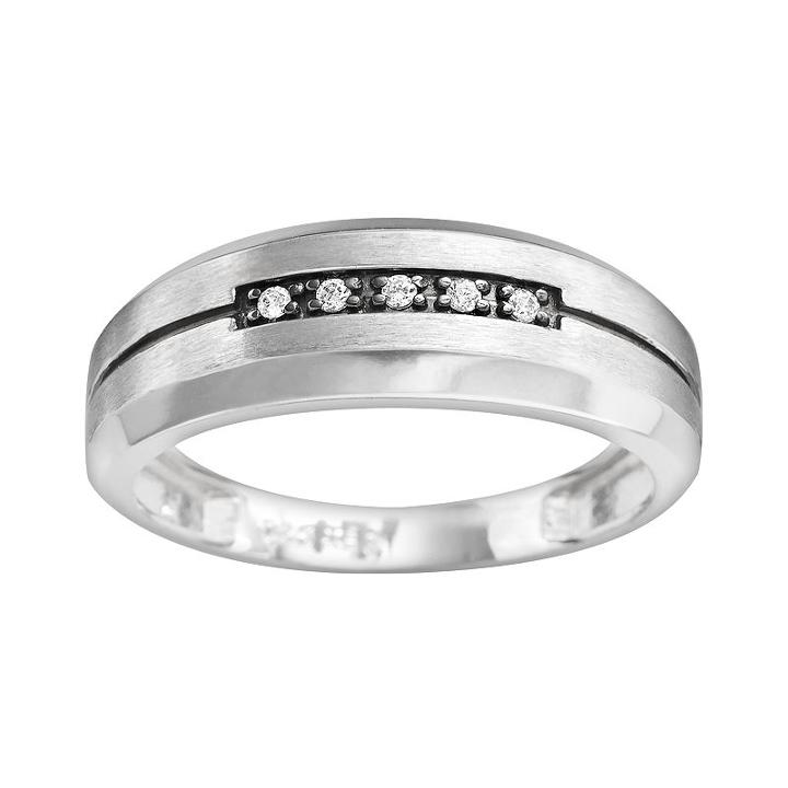10k White Gold Diamond Accent Stripe Band - Men, Size: 11