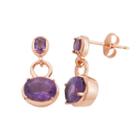 Amethyst 18k Rose Gold Over Silver Oval Drop Earrings, Women's, Purple