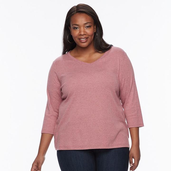 Plus Size Croft & Barrow&reg; Solid V-neck Tee, Women's, Size: 1xl, Dark Red