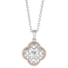 14k Rose Gold Heart Cubic Zirconia Open-work Pendant Necklace, Women's, Size: 18, White