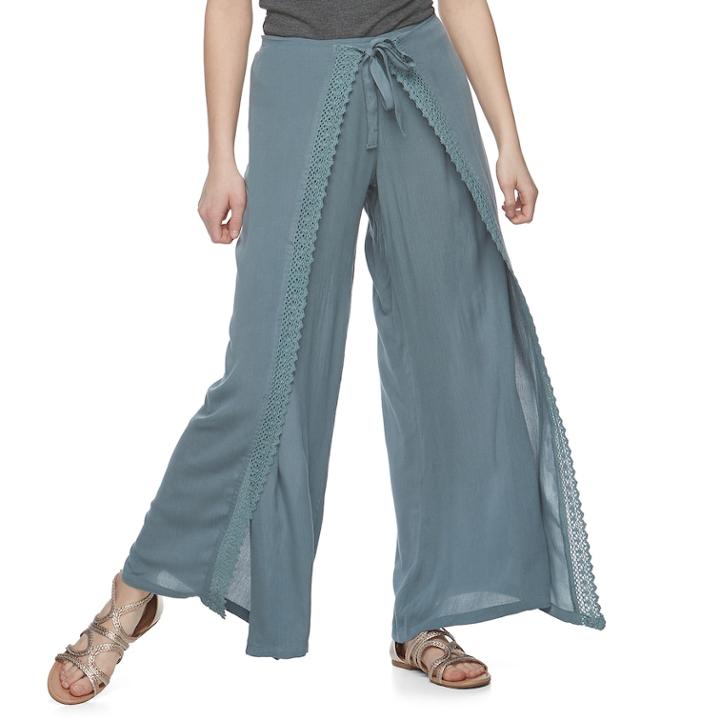 Juniors' Vanilla Star Crochet Soft Wide-leg Pants, Teens, Size: Xl, Light Blue