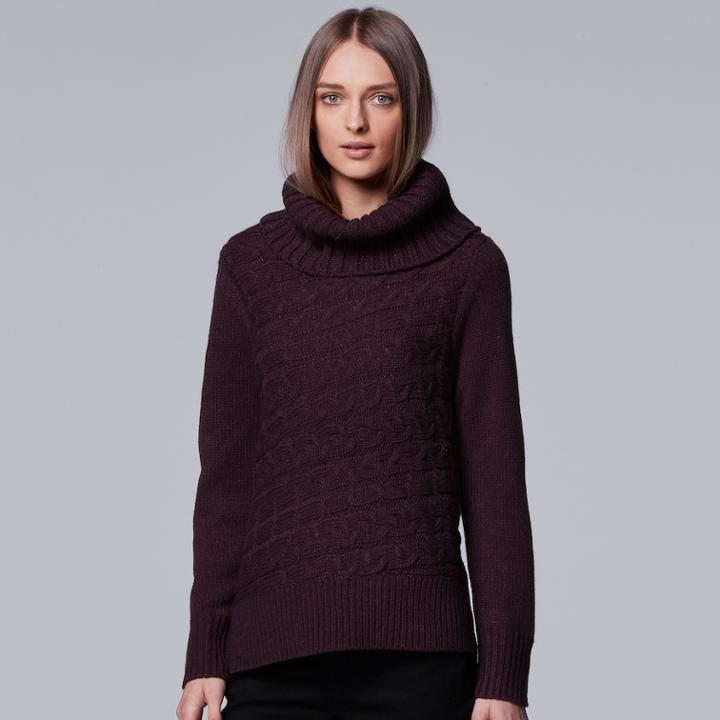Women's Simply Vera Vera Wang Cable Knit Turtleneck Sweater, Size: Xs, Purple