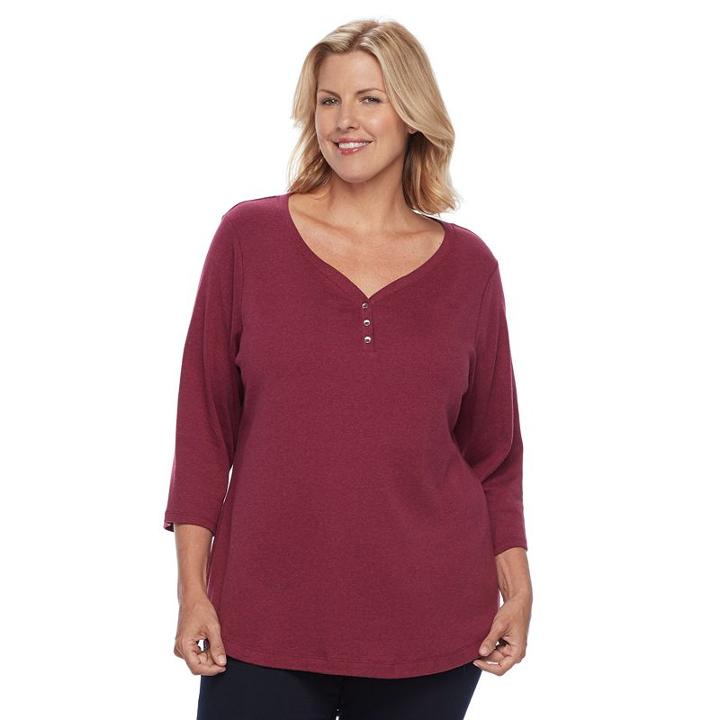 Plus Size Croft & Barrow&reg; Solid V-neck Tee, Women's, Size: 3xl, Dark Red