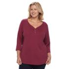 Plus Size Croft & Barrow&reg; Solid V-neck Tee, Women's, Size: 3xl, Dark Red