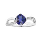 Sterling Silver Lab Created Blue Sapphire & Diamond Accent Cushion Bypass Ring, Women's, Size: 7